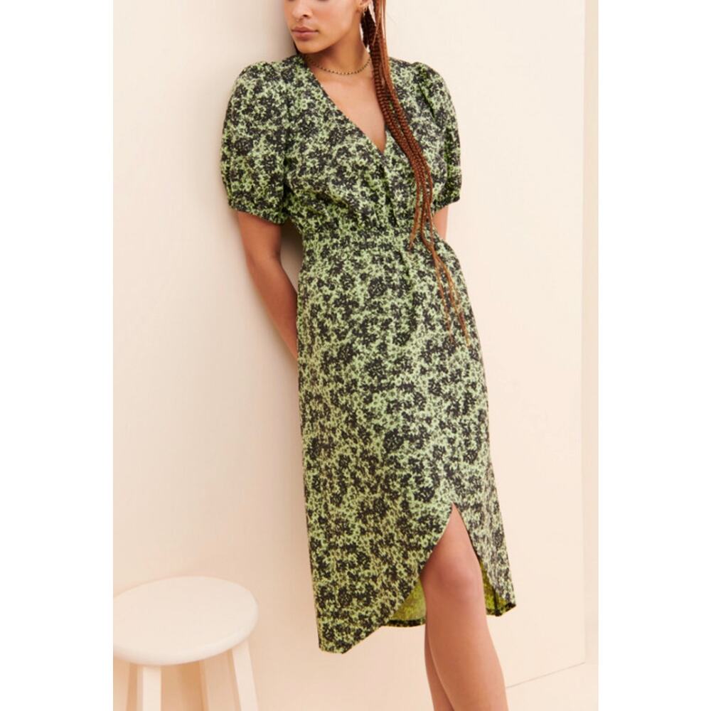 Just Female Midi Knee Dress Alicia Dark Green Floral Organic Cotton size Medium